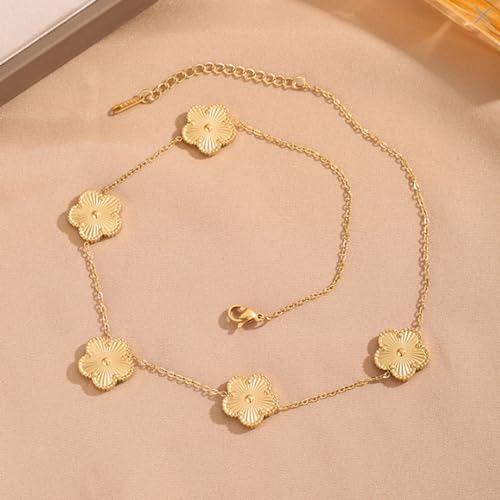 Vintage-Inspired 5-Flower Station Necklace – Guilloché Sunburst Floral Pendant Necklace for Women