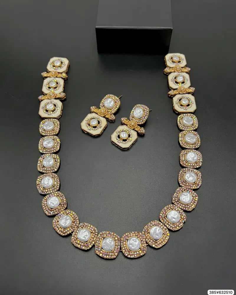 Elegant Enamel Pearl Choker Necklace Set