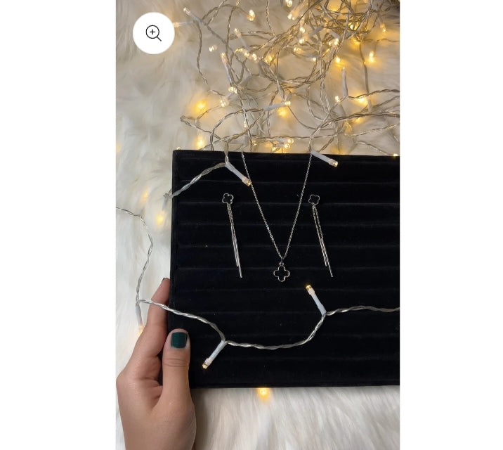 Silver Black Loket Set