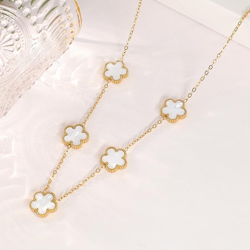 Delicate 5-Motif Flower Charm Chain in White Shell & Deep Red – Tarnish Resistant.