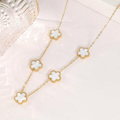 Delicate 5-Motif Flower Charm Chain in White Shell & Deep Red – Tarnish Resistant.