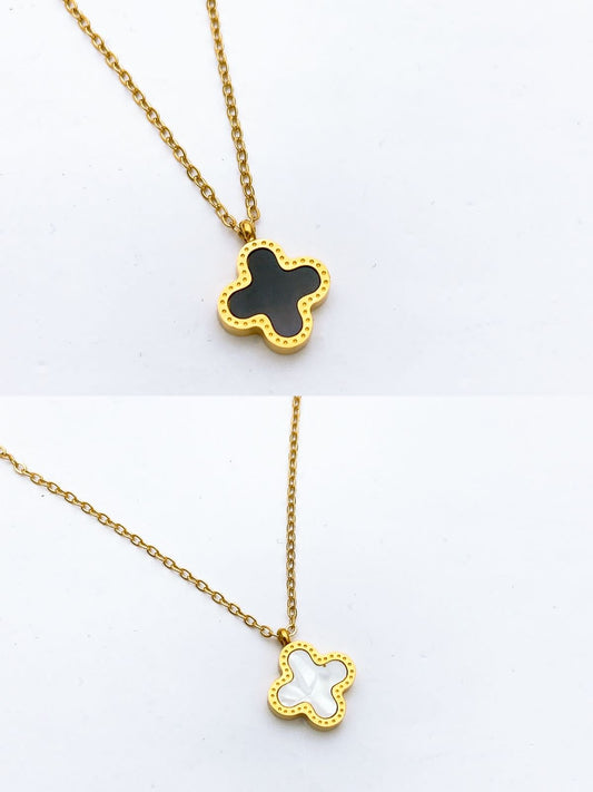 The Clover Mini Pendants with Beaded Edge (Black & White Duet)