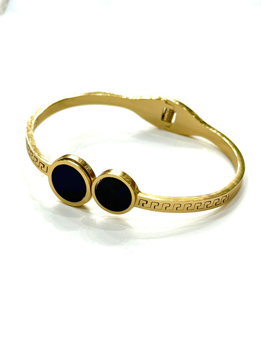 The Silver & Black Greek Key Motif Bracelet