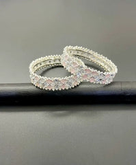 Luxury Zircon Design Bangles Premium Silver Finish (Set of 2)