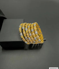 Regal Gold-Plated Floral Bangles Set – Handcrafted with Ruby and Diamond-Polished Stones