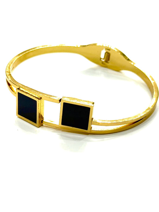The Gold & Malachite-Look Clover Motif Bracelet
