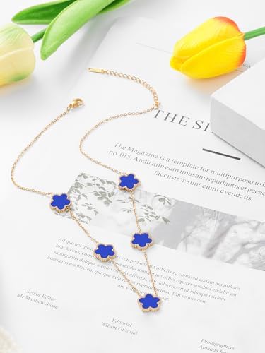 Minimalist Blue Flower Charm Necklace – Dainty Gold Chain for Women