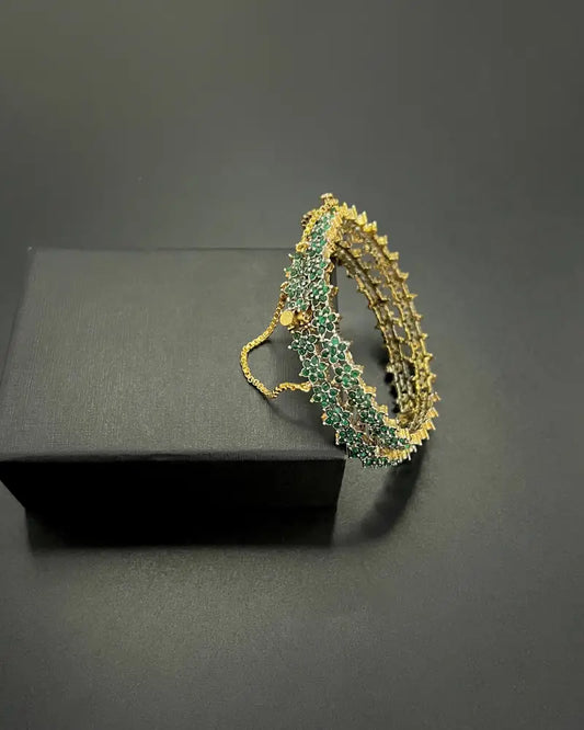 Majestic Ruby Cluster Gold-Plated Bangles – Luxury Bridal Jewelry with Handcrafted Detailing