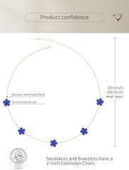 Minimalist Blue Flower Charm Necklace – Dainty Gold Chain for Women