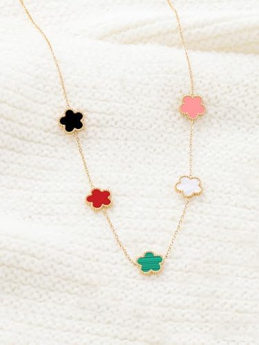 Colorful Acrylic Flower Necklace for Women - Stainless Steel Gold Plated Dainty Floral Chain