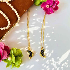 Magnetic Matching Butterfly Pendant Necklaces for Best Friends & Couples – 2-Piece Set, Enamel Gold-Plated Jewelry