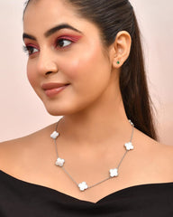 Serene White Clover Leaf Necklace – Silver Plated Minimalist Station Jewelry