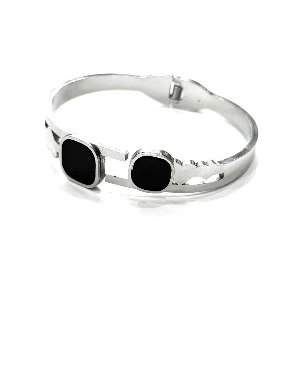 The Silver Tone & Black Geometric Cuff Cutout Bracelet