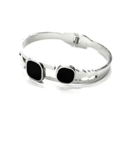 The Silver Tone & Black Geometric Cuff Cutout Bracelet