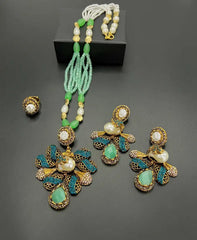 Royal Multicolor Kundan & Pearl Jewelry Set – Handcrafted Necklace, Earrings & Ring Ensemble